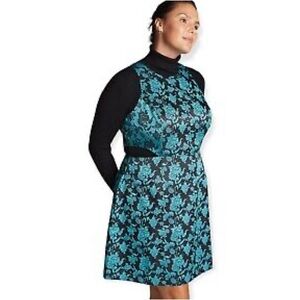 Anthropologie Hutch teal jacquard side cutout dress 18W